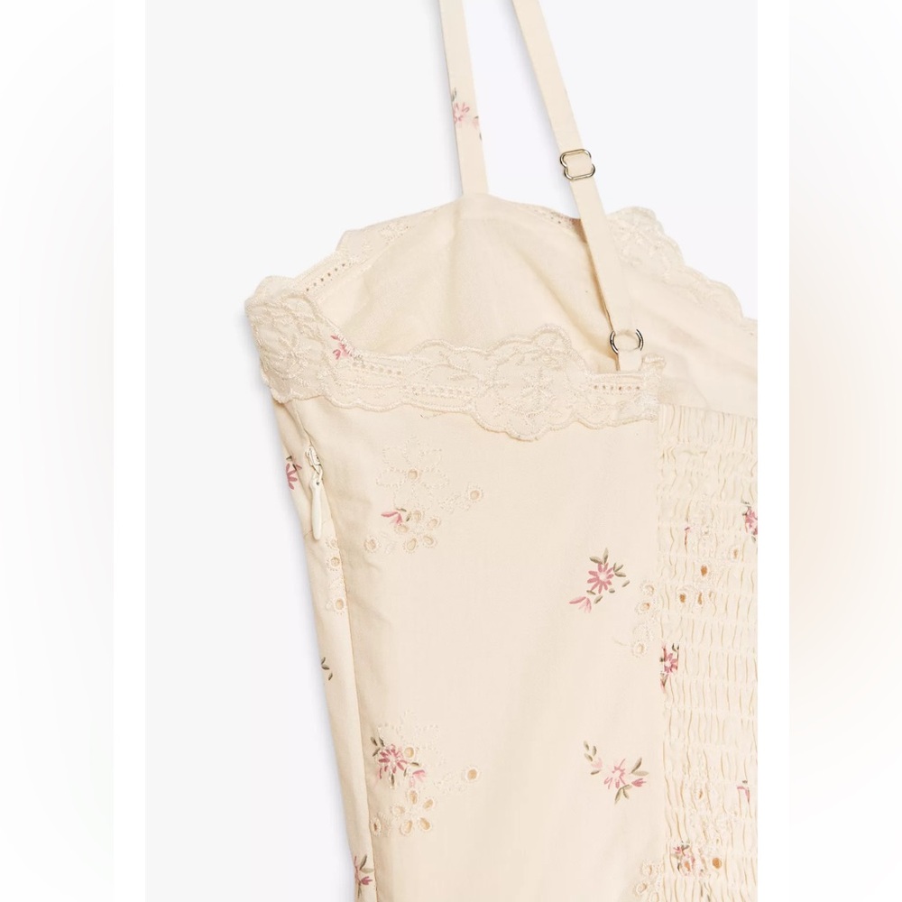 Zara Floral Print Poplin Corset Dress -vanilla NWT - Picture 6 of 7